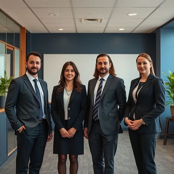Portret de echipă StrategyCore într-un birou indigo la Timișoara